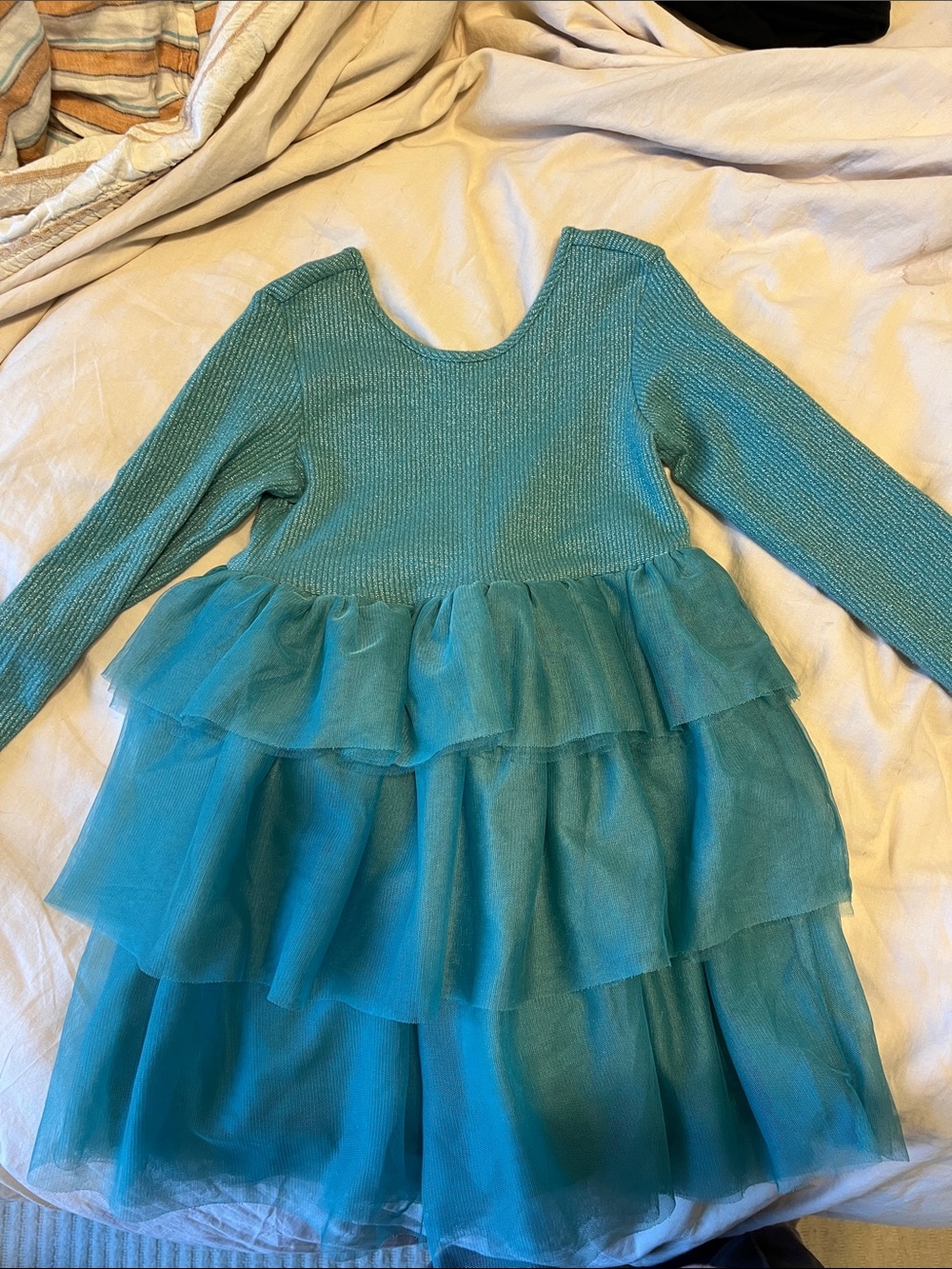 Hanna Andersson Teal Shimmer Knit Holiday Dress